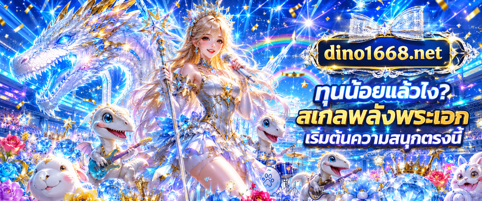 แบนเนอร์คำคมปลุกใจทุนน้อยแล้วไง สเกลพลังพระเอกเริ่มต้นระบบอิสระไม่จำกัดขั้นต่ำ กับ DINO1668